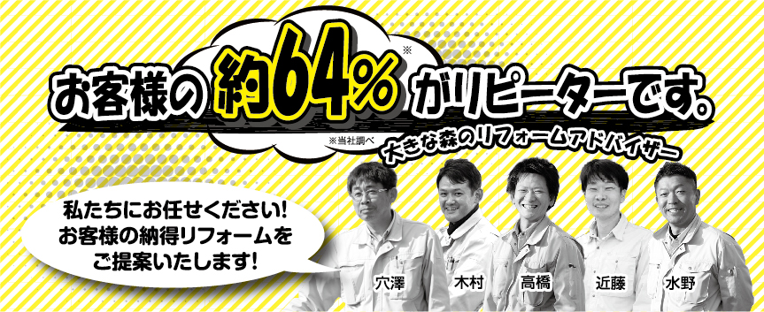 大きな森でリフォームをされる岡谷草間も64%がリピーターです。｜大きな森リフォーム｜新潟・長岡・三条・燕